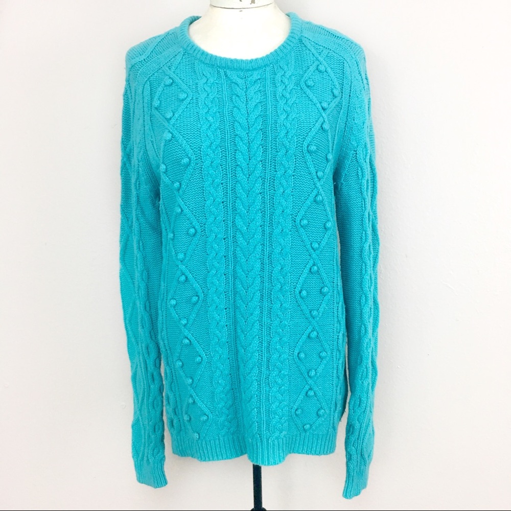 Boden Cable Knit Wool Popcorn Turquoise Sweater